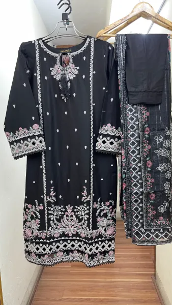 Pakistani Original Hayat Stitched Cotton 3Pcs _  Black 